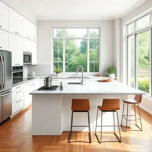 Freshly renovated Jacksonville kitchen with modern white cabinetry, stainless steel appliances, and sunny outdoor views.