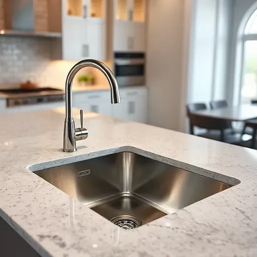 Recently installed stainless steel kitchen sink in Jacksonville FL with polished granite countertops and modern fixtures