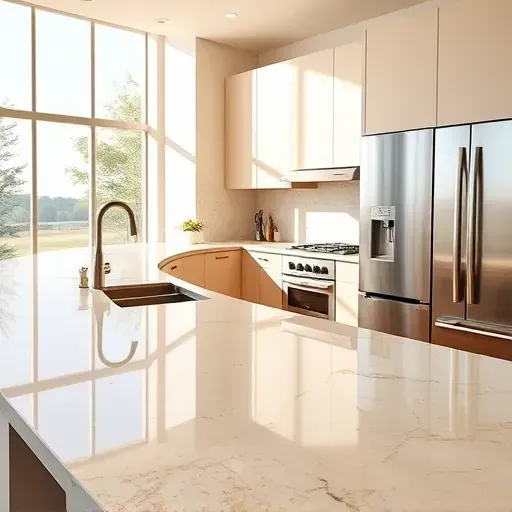 Modern Jacksonville kitchen with polished beige granite countertops, stainless steel appliances, and bright natural lighting
