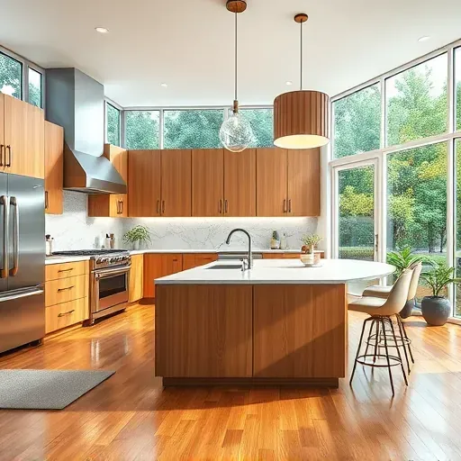 Remodeled Jacksonville kitchen with quartz countertops, stainless steel appliances, warm wood cabinets, large island, and natural light