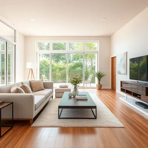 Modern living room remodeling in Mandarin FL with elegant furnishings, natural light, and lush greenery outside.