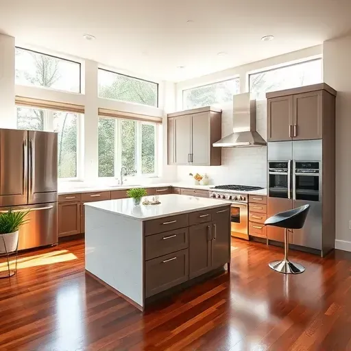 Modern kitchen remodeling in St. Johns FL with quartz island, stainless steel appliances, and elegant cabinetry.