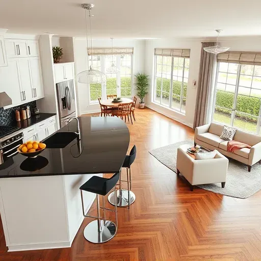 Completed home remodel in Mandarin, FL featuring a modern open-concept kitchen and living area with elegant decor.