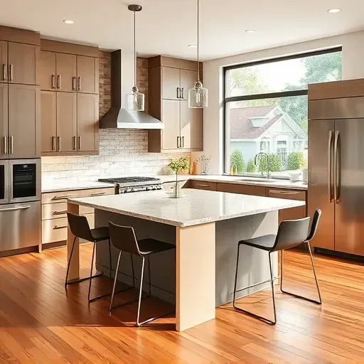 Remodeled Jacksonville kitchen with modern cabinetry, granite countertops, spacious island, and stainless steel appliances.