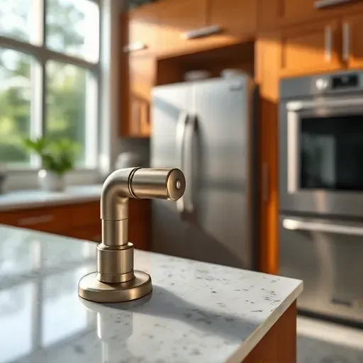 Close-up of brushed metal cabinet handles and knobs on warm wooden cabinets in a modern Jacksonville kitchen with natural light.