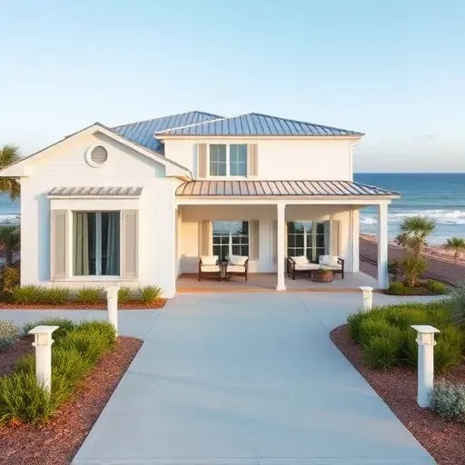 Completed coastal home renovation in Vilano Beach FL featuring modern design, large windows, and inviting landscaping.