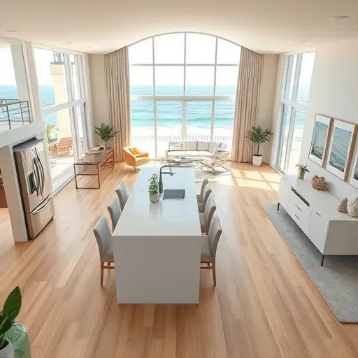 Elegant living space in Atlantic Beach FL blends modern and coastal aesthetics with ocean views and inviting design.