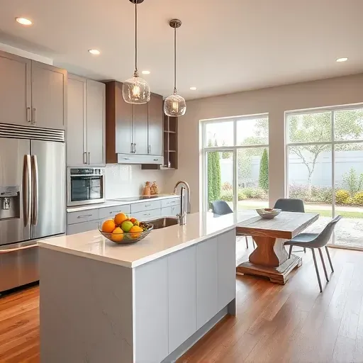 Modern kitchen remodel in Elkton FL featuring sleek quartz countertops, stainless steel appliances, and inviting lighting.