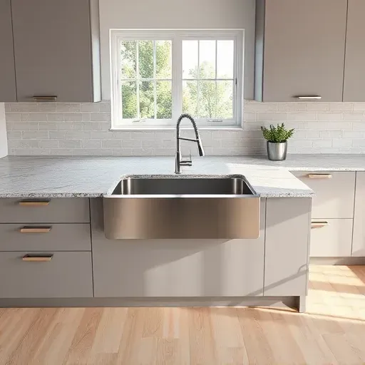 Seamless stainless steel kitchen sink installed in a modern Jacksonville FL kitchen with granite countertops and natural light