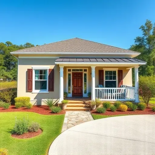 Beautifully renovated home in Green Cove Springs FL featuring modern and traditional design, lush landscaping and clear skies.