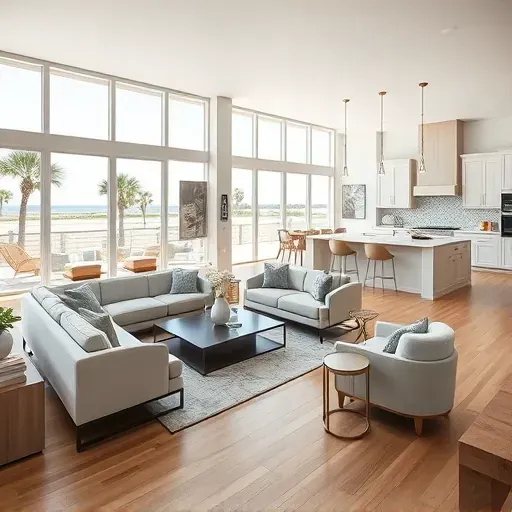 Elegant remodeled living room in Ponte Vedra, FL, featuring natural light, modern design, and coastal decor.