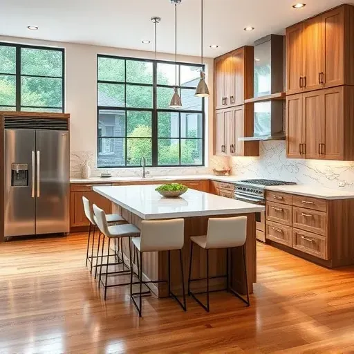Recently remodeled Jacksonville kitchen featuring modern appliances, custom cabinetry, marble counters, and abundant light.