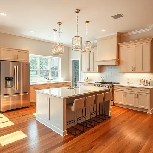 Modern kitchen remodel in Middleburg, FL featuring stainless steel appliances, quartz countertops, and hardwood floors.