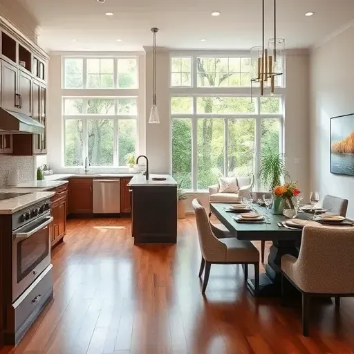Renovated kitchen in St. Johns FL with modern appliances, elegant countertops, and open-concept dining area, showcasing comfort.