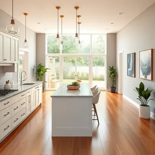 Completed home remodel in Sawgrass FL featuring open-concept kitchen and living area with modern cabinetry and granite countertops.