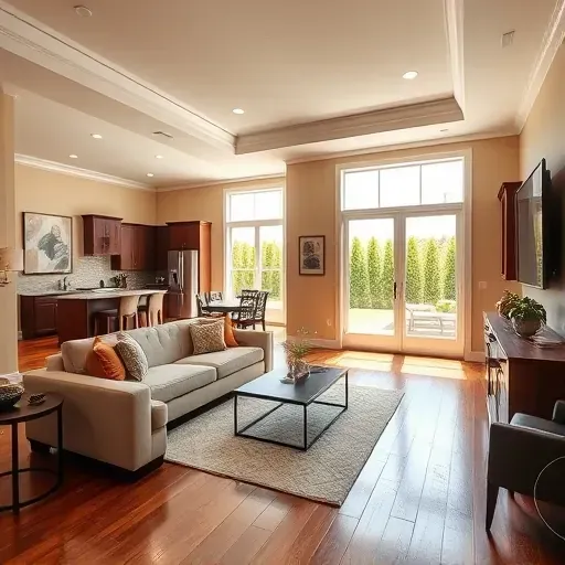 Modern living room in Keystone Heights FL features elegant furnishings, natural light, and a charming garden view.