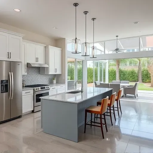 Stylish kitchen remodel in Sawgrass FL with modern cabinetry, stainless steel appliances, and inviting dining area.