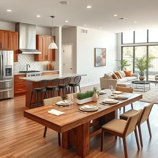 Modern Arlington FL kitchen remodel with sleek appliances, custom cabinetry, granite countertops, and inviting dining area.