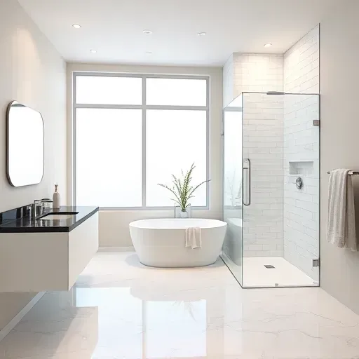 Modern Jacksonville bathroom with floating vanity, walk-in glass shower, soaking tub, elegant tiles, and sleek fixtures