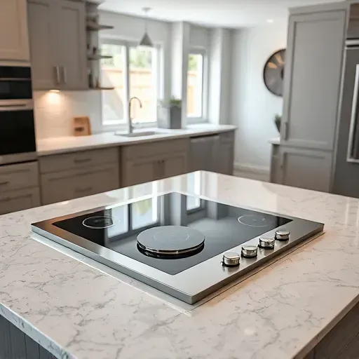 Freshly installed stainless steel cooktop on sleek granite countertop in modern kitchen with organized cabinetry and natural light