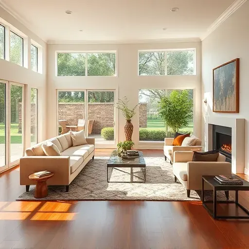 Home remodeling project in Julington Creek FL featuring a stylish living room with hardwood floors and large windows.