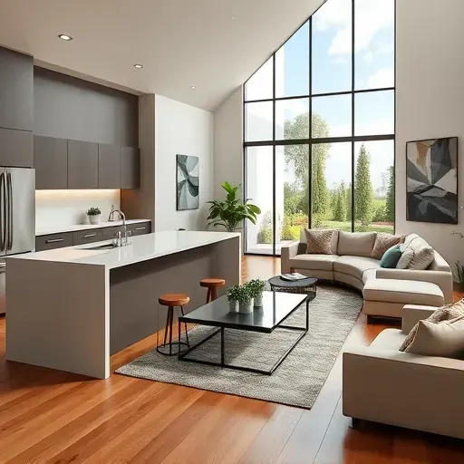 Modern Palm Valley home remodeling project features sleek kitchen, spacious living area, and vibrant greenery outside.