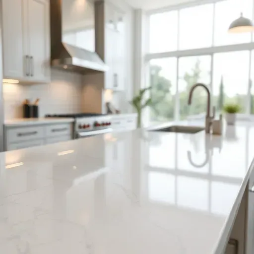 Pristine quartz countertop in a modern Jacksonville kitchen with sleek cabinetry stainless steel appliances and natural sunlight