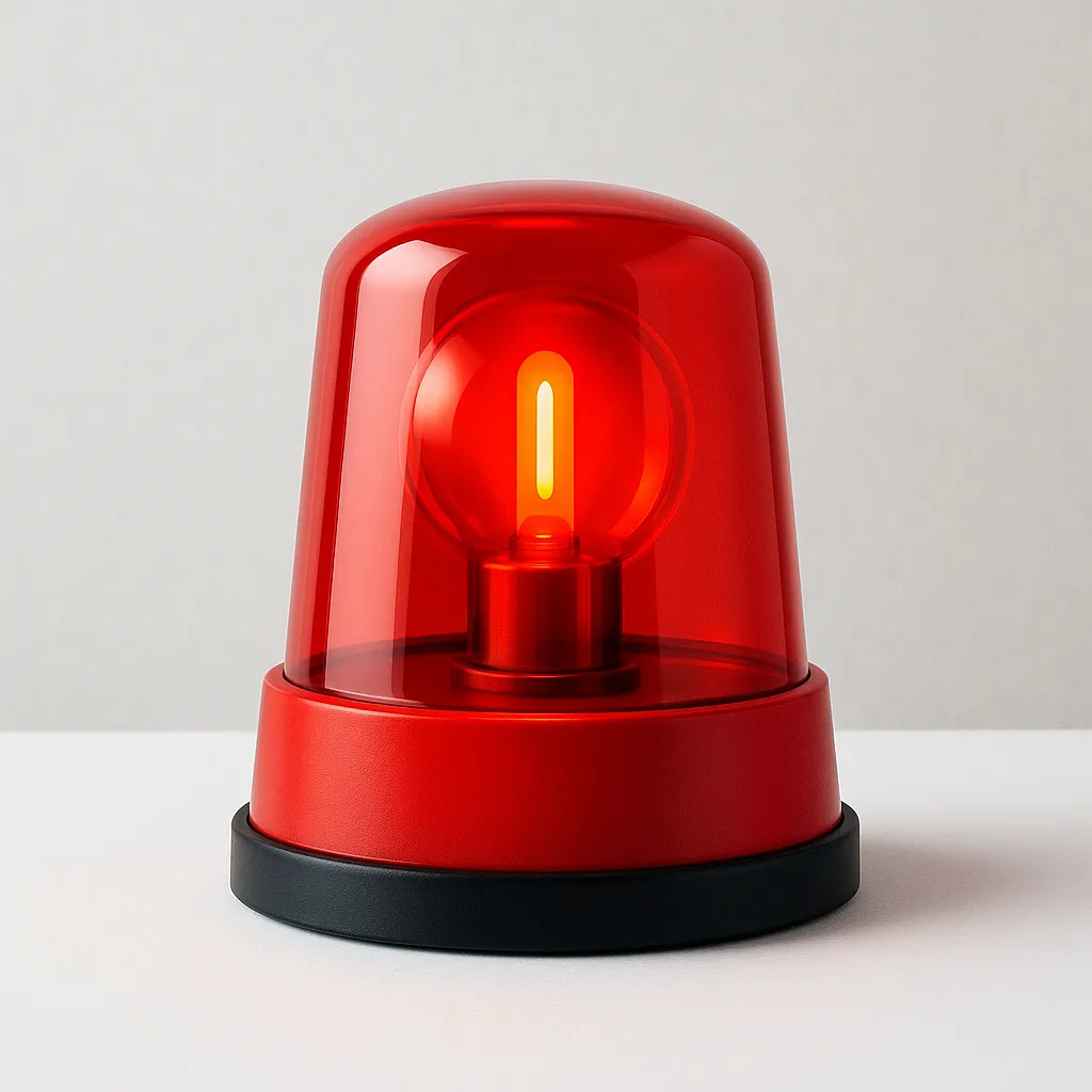 Red emergency service light symbolizing urgent computer repair and priority same-day service solutions.