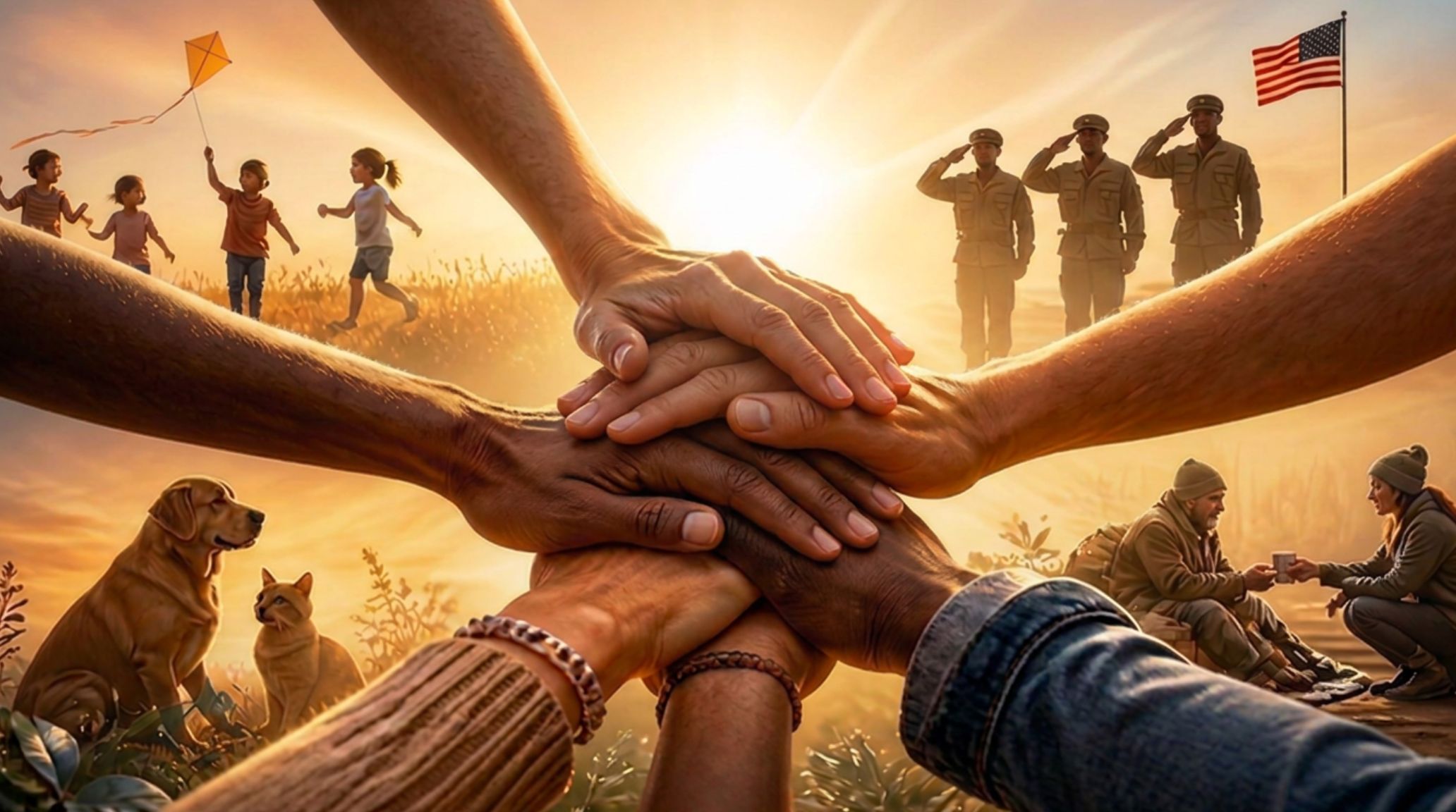Community volunteers coming together in unity