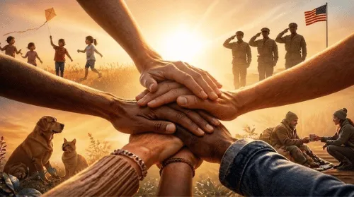 Community volunteers coming together in unity