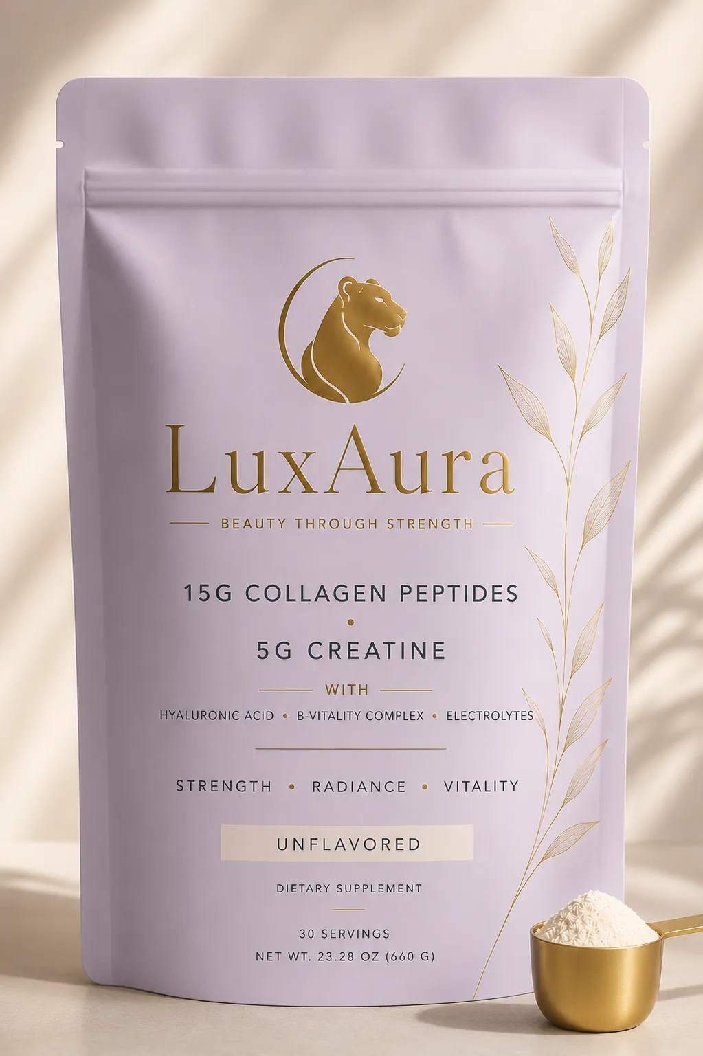 Lux Aura product positioned elegantly on a stone surface bathed in soft daylight