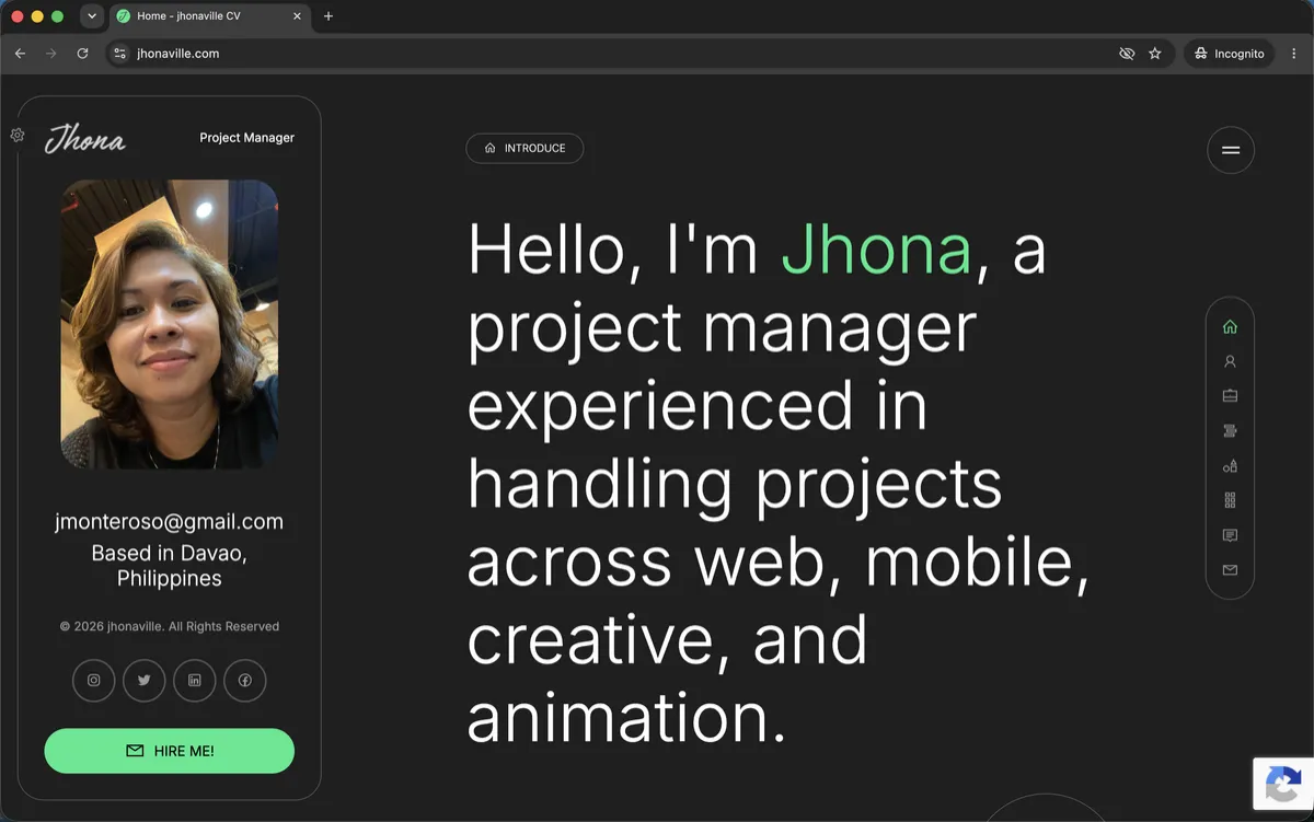 Jhona resume using wordpress tool