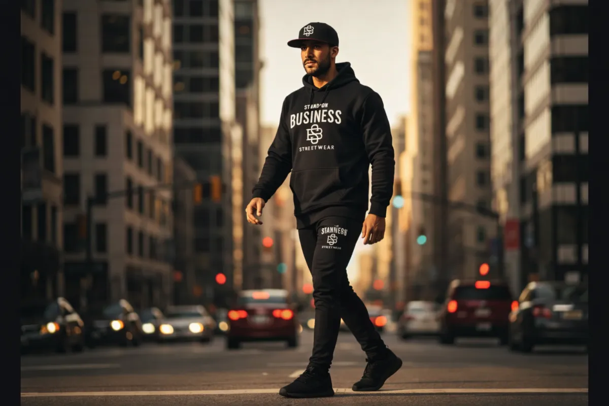 Urban lifestyle shot with Stand’on Business outfit