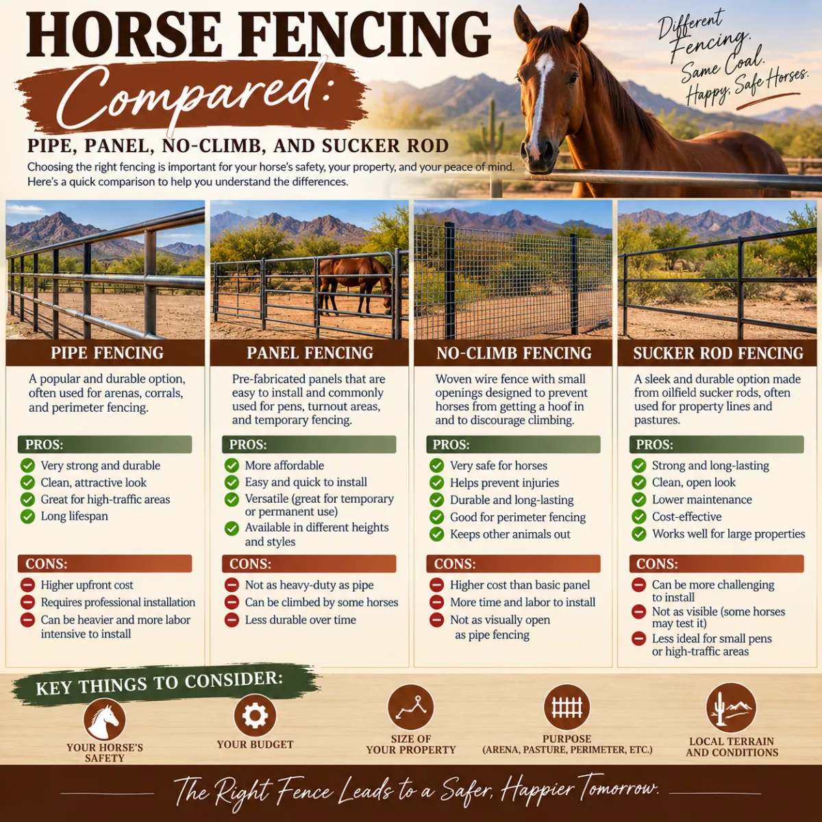 Horse Fencing Compared: Pipe, Panel, No-Climb, and Sucker Rod