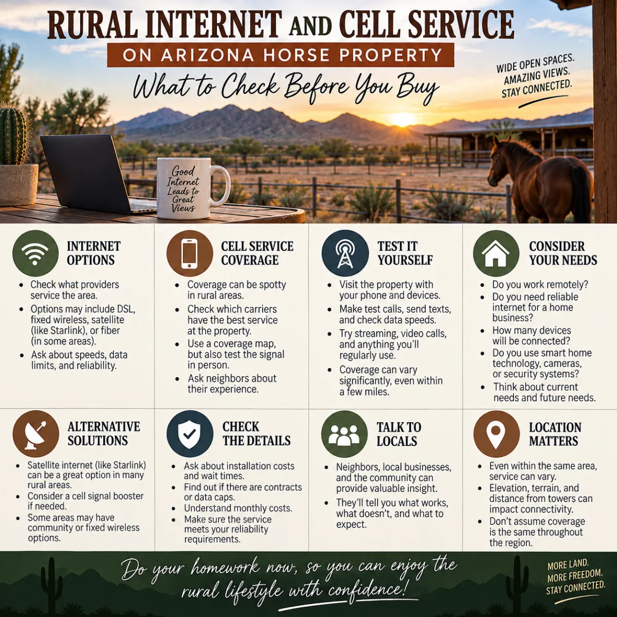 Rural Internet and Cell Service on Arizona Horse Property: What to Check Before You Buy