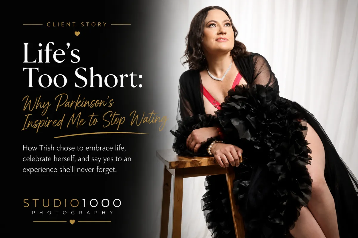 Image of a woman in a black gown with text overlay