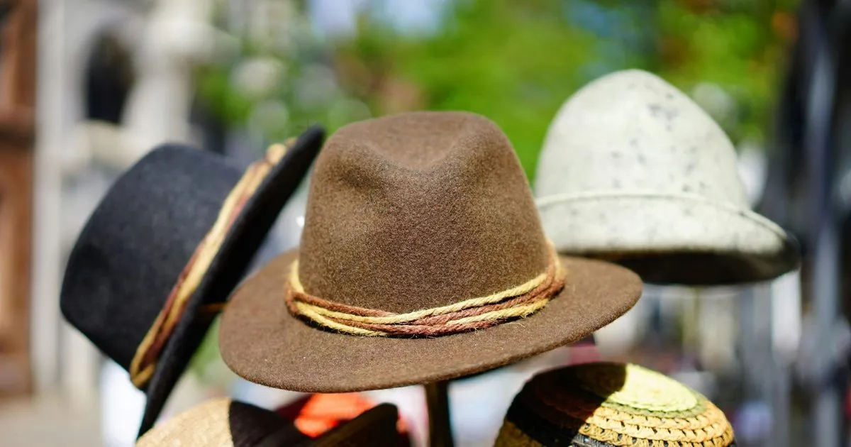Hats on a market display 