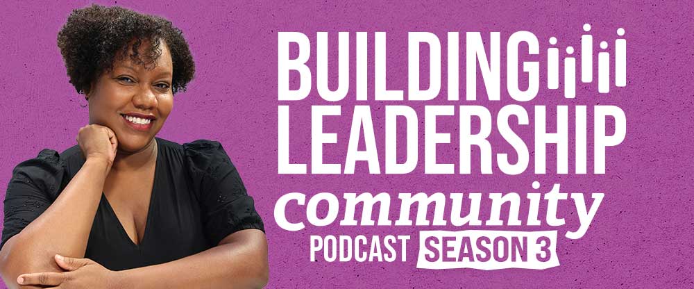 A vibrant digital illustration showing a diverse group of business leaders gathered around a podcast microphone, with abstract sound waves and leadership icons in the background. The scene is dynamic, with a blue and gold color palette, conveying energy, collaboration, and modern professionalism.