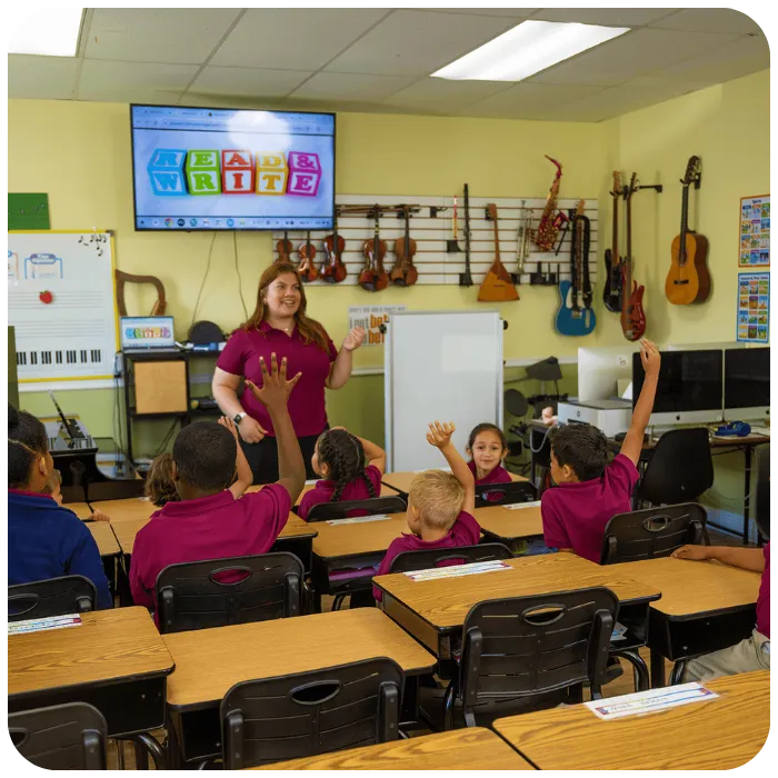 Children learning in a music classroom