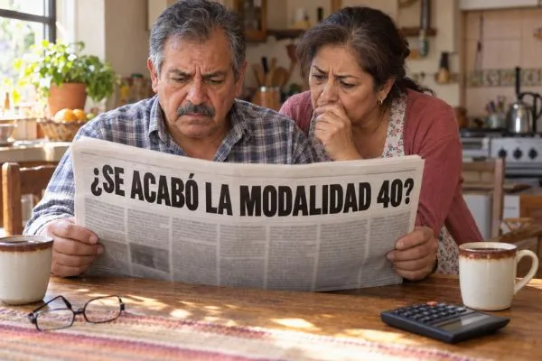 Pareja mexicana preocupada leyendo en el periódico el encabezado ¿Se acabó la Modalidad 40?