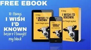 a mockup of an ebook with the words free ebook 10 things I wish i'd known before I bought my block