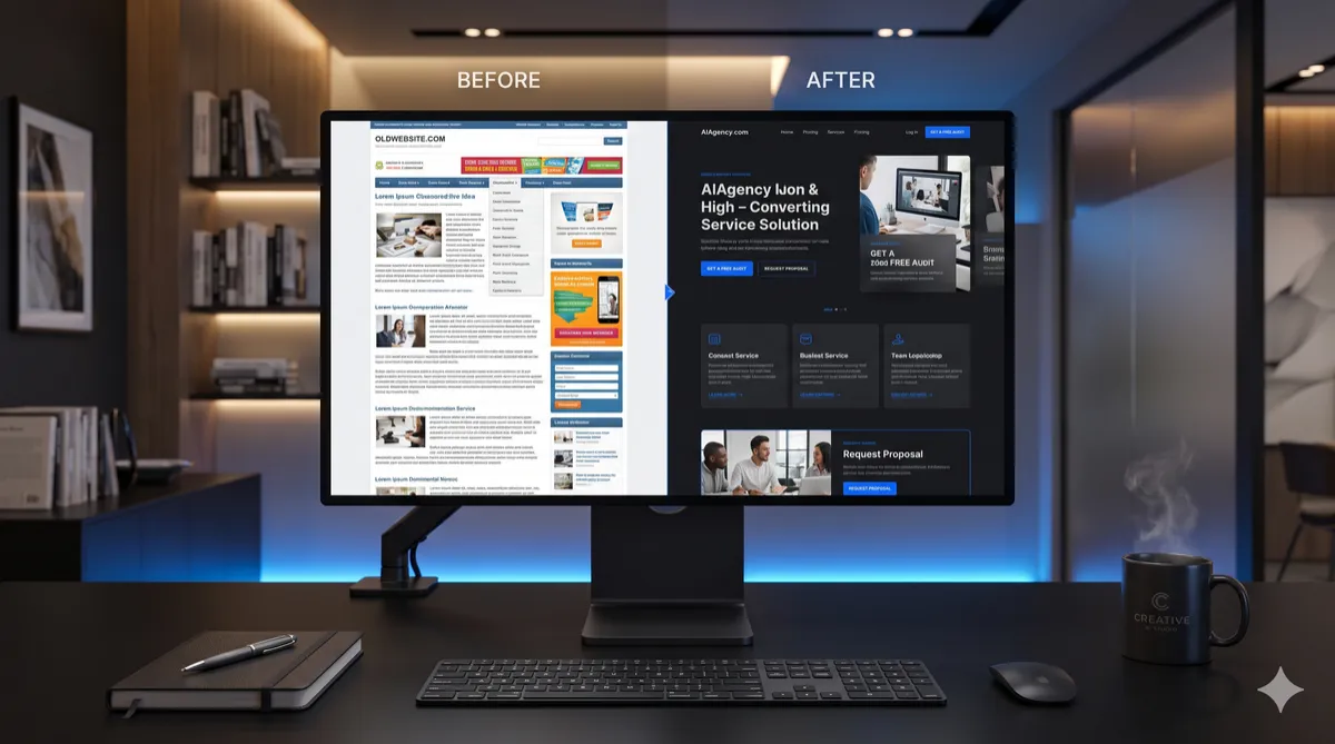 Website Redesign Before and After Concept