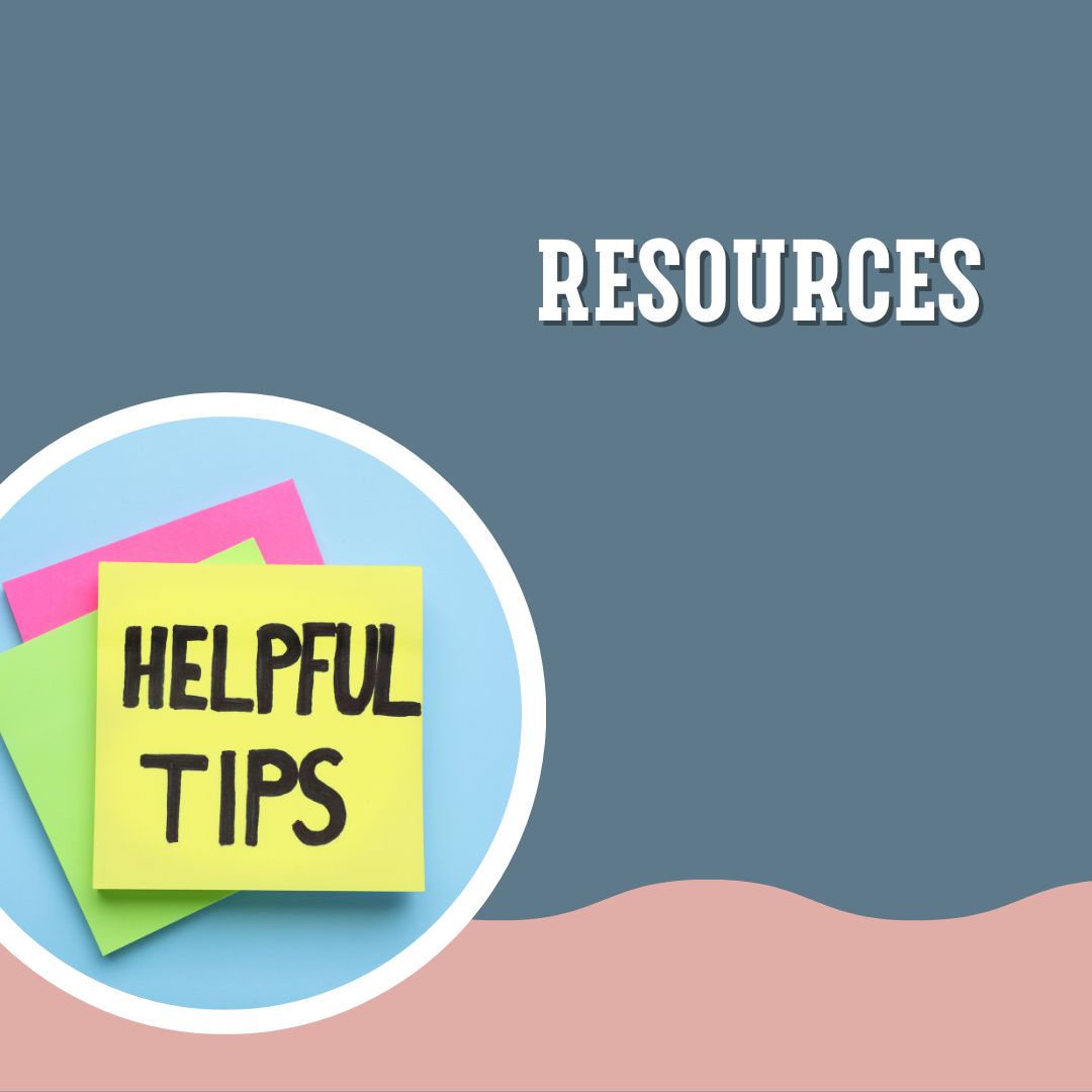 Pink and blue graphic and the resouces, a clickable picture taking you to resources section