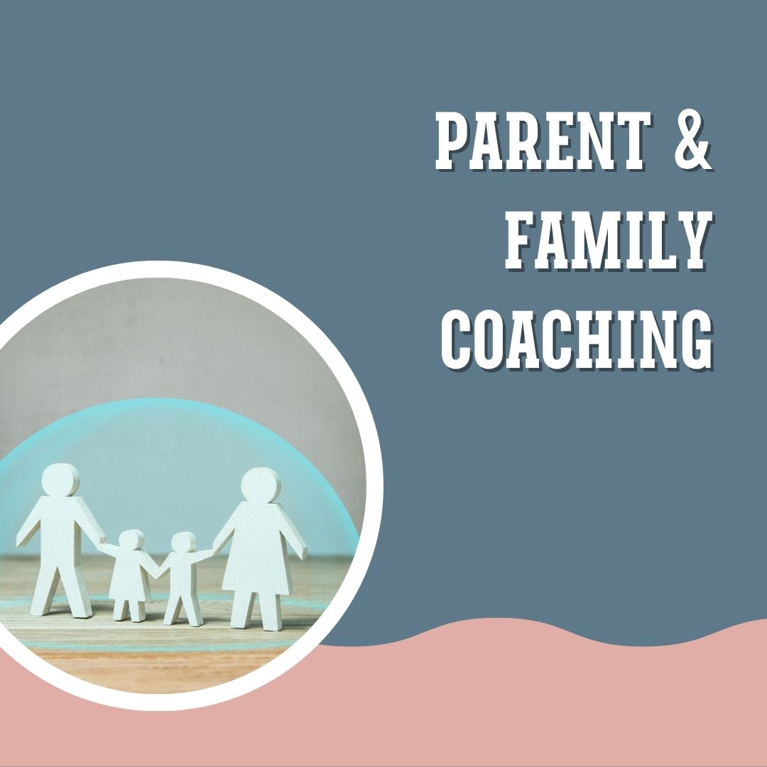 Blue and pink graphic with the words parent, personal and familycoaching. This image is a button that will take you to our range of coaching services