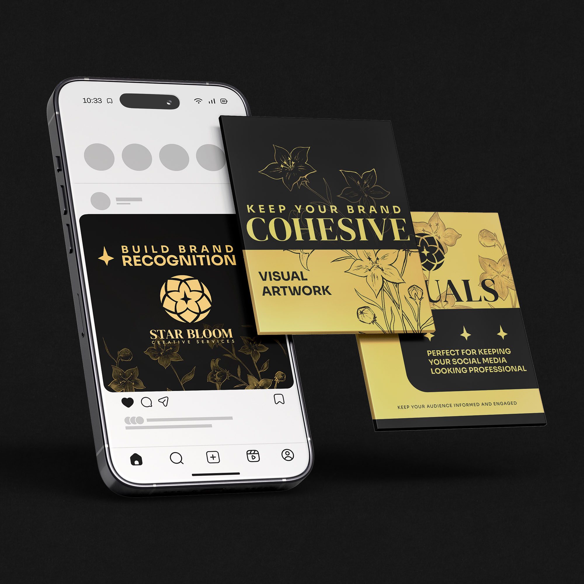 Star Bloom Creative Services branded Social media graphics presented on phone