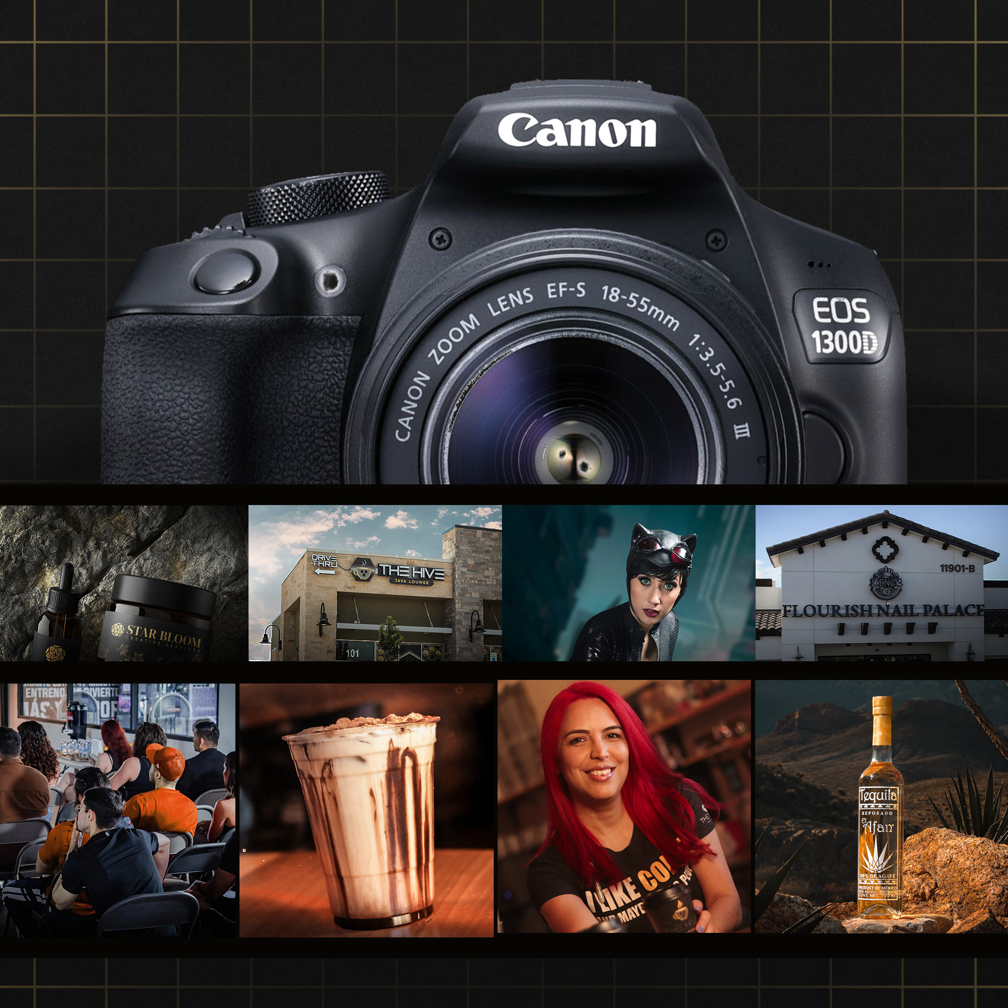 Camera Body photo with a array of photo stacked in two rows.