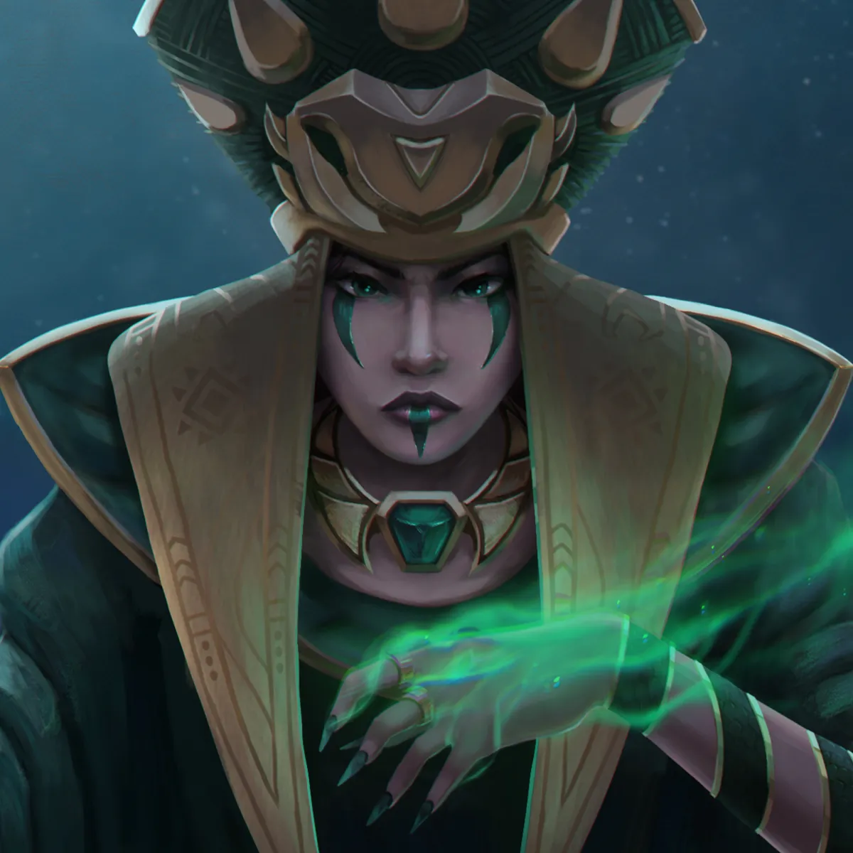 Custom illustration featuring a close up of a shaman character.