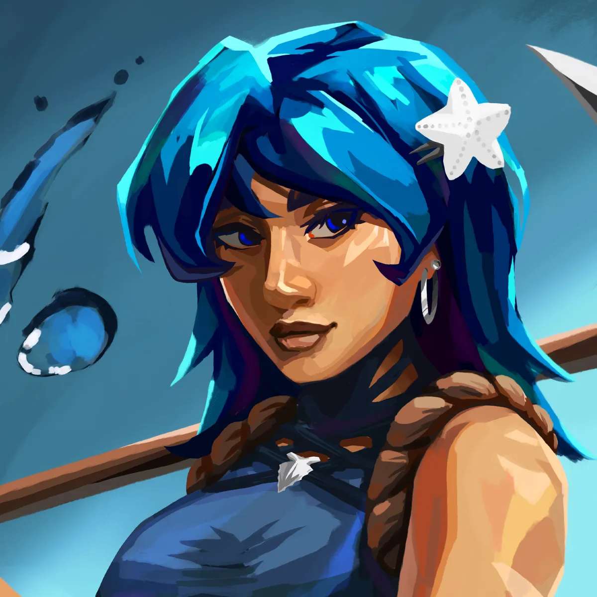 Custom illustration featuring a blue hair woman.
