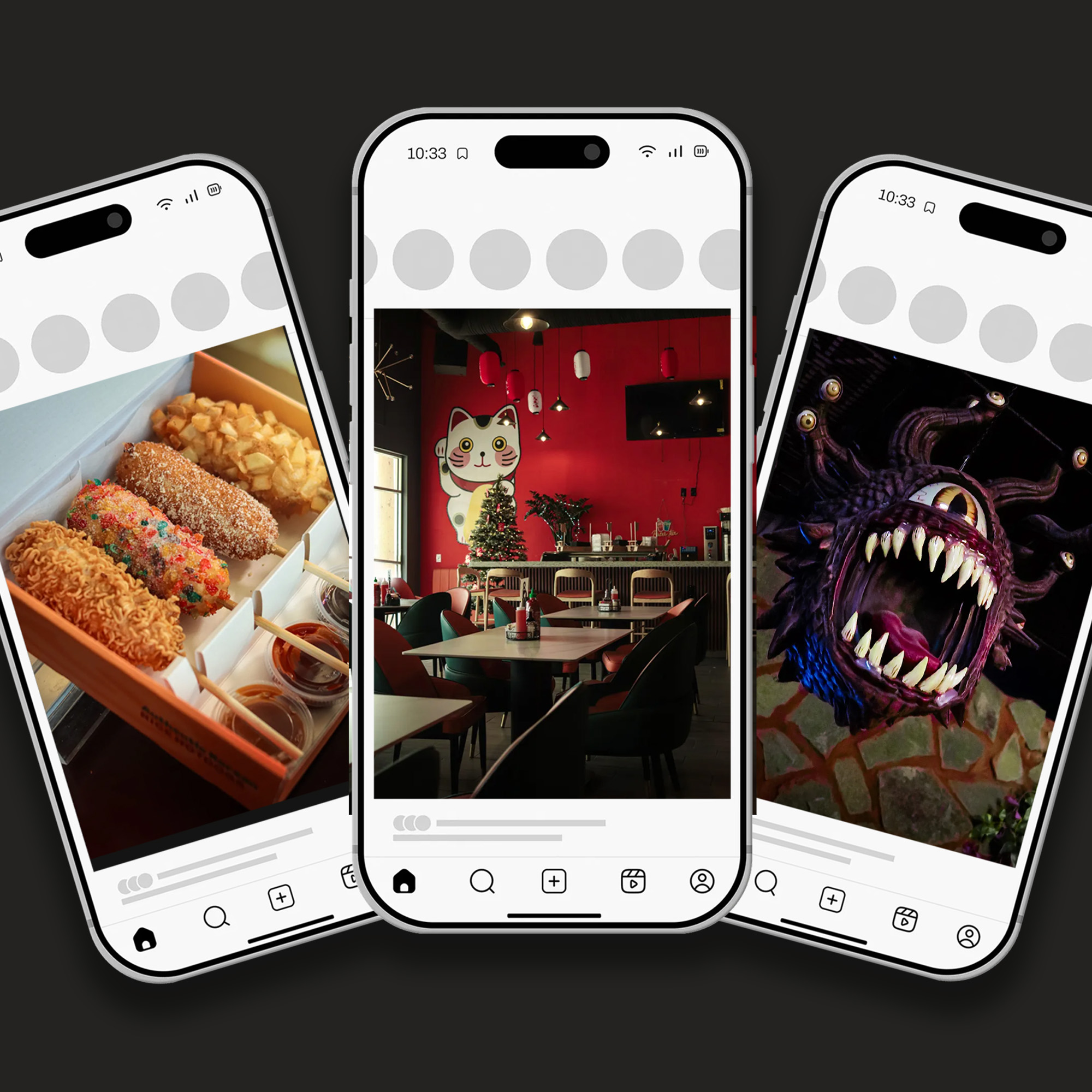 Edited Image of three phones shocasing a vertical video thumbnail.