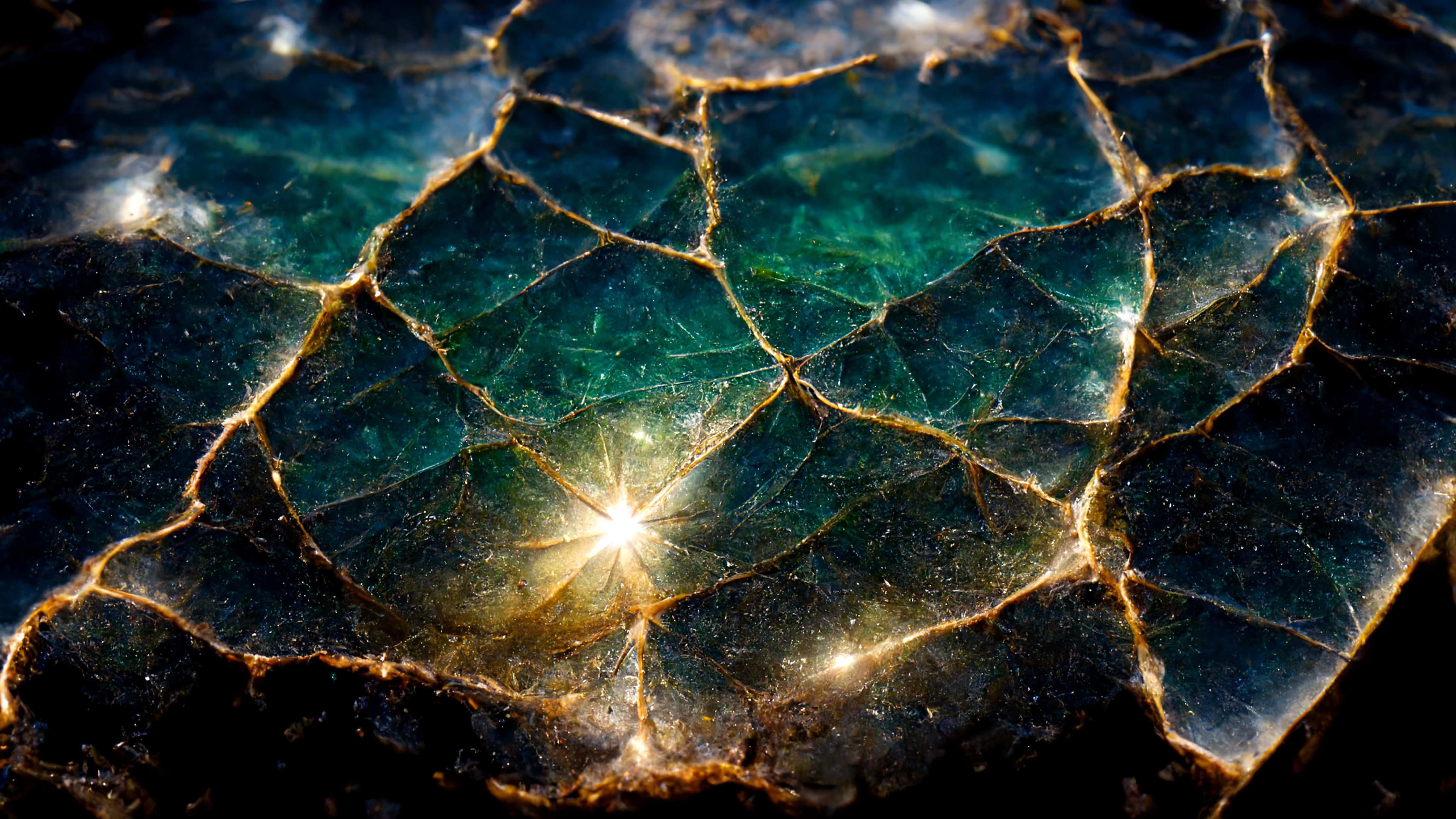 Close-up of a cracked surface with warm gold light visible through the fractures, representing patterns that can be transformed